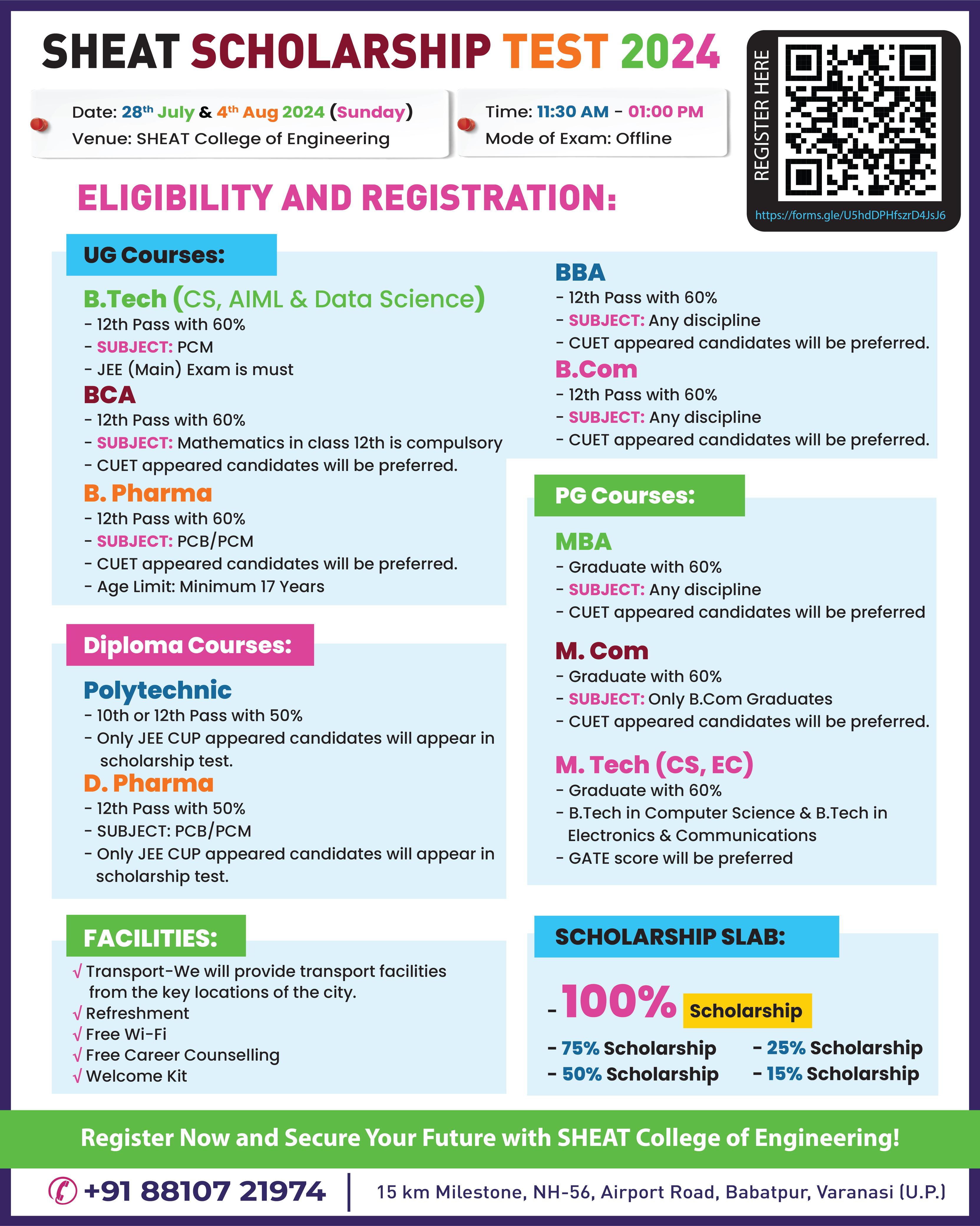 SHEAT Scholarship Test - SHEAT Group of Institutions, Varanasi